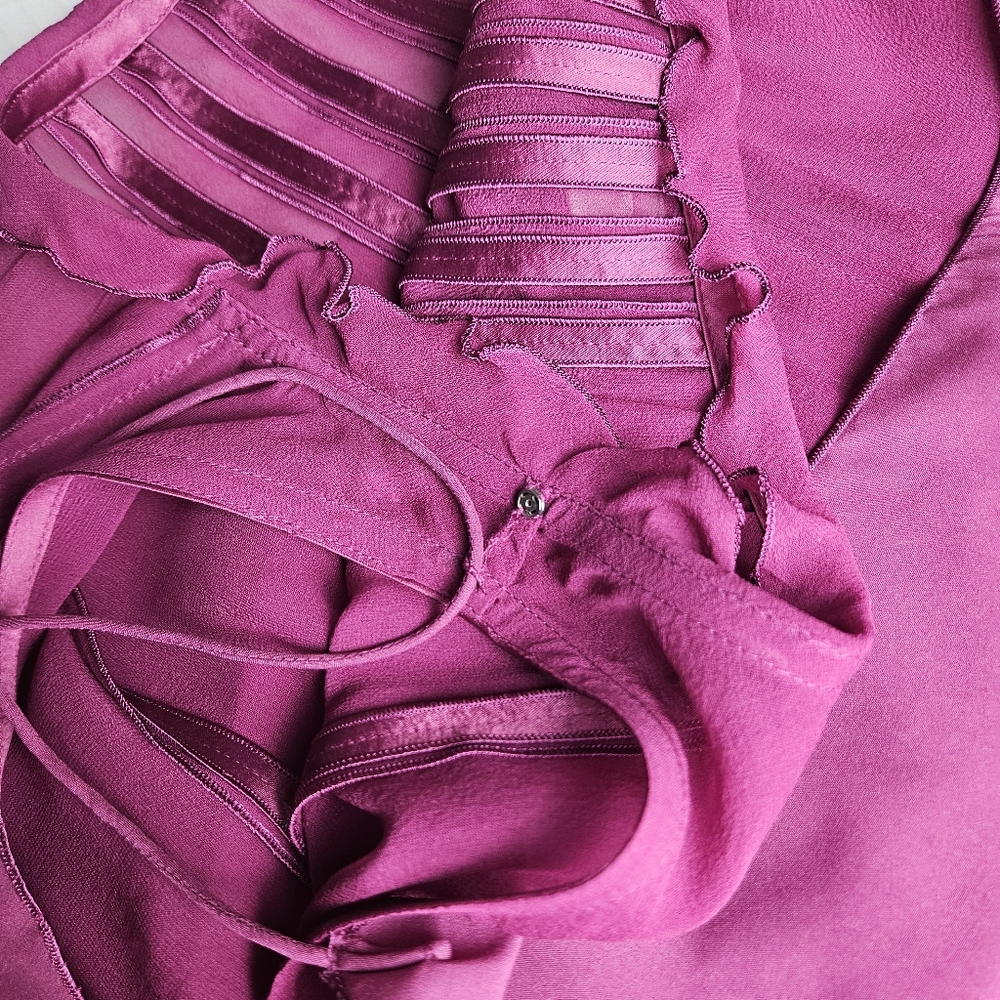 Ann Taylor Women Berry Feminine Silk Top Size 14 - Picture 6 of 12